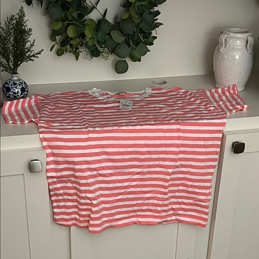 J. Crew Factory Pink and White Striped Short Sleeve Tee